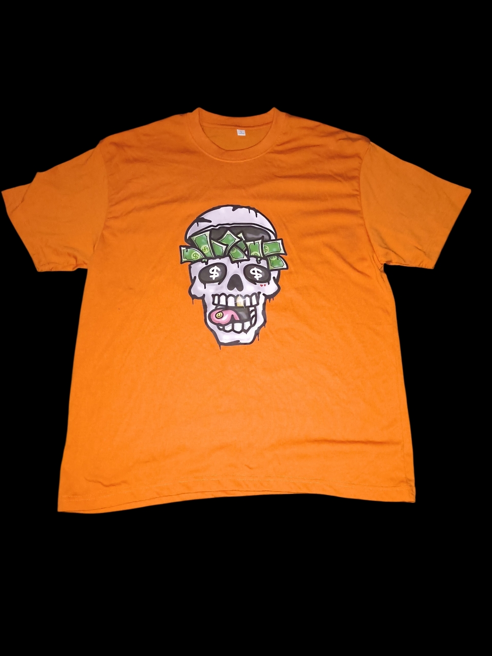 Orange Graphic Skull Money Tee - Unbranded